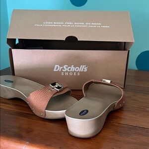 Dr. Scholl's Brown/Tan Textured Slip-On Wedge Sandals